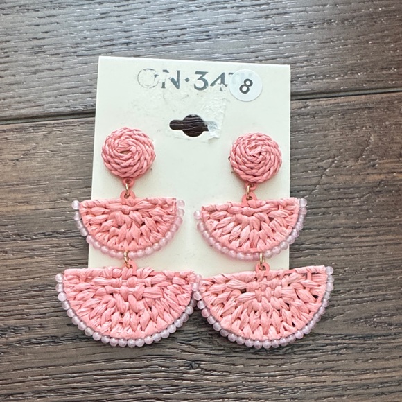ON 34th Jewelry - On 34th NWT Raffia Pink Woven Drop Earrings